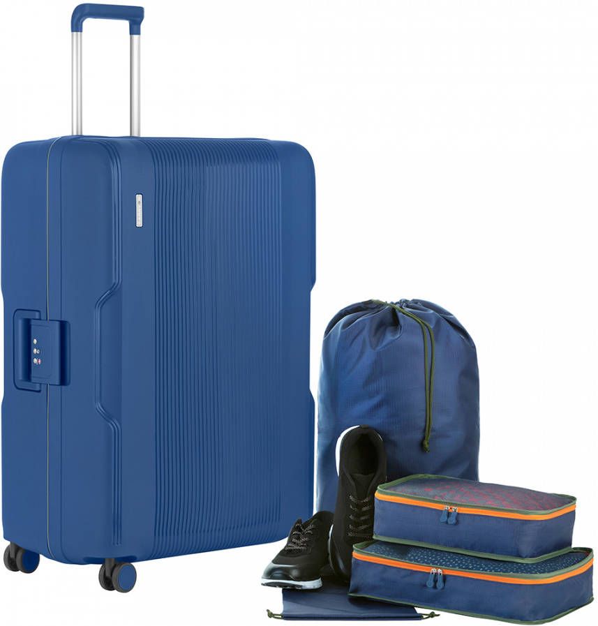 CarryOn Protector Luxe Grote Reiskoffer Trolley 77cm Met Tsa klikslot 4 delige Packer Set Ultralicht Blauw