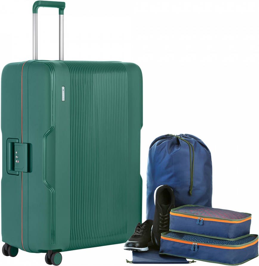 CarryOn Protector Luxe Grote Reiskoffer Trolley 77cm Met Tsa klikslot 4 delige Packer Set Ultralicht Groen