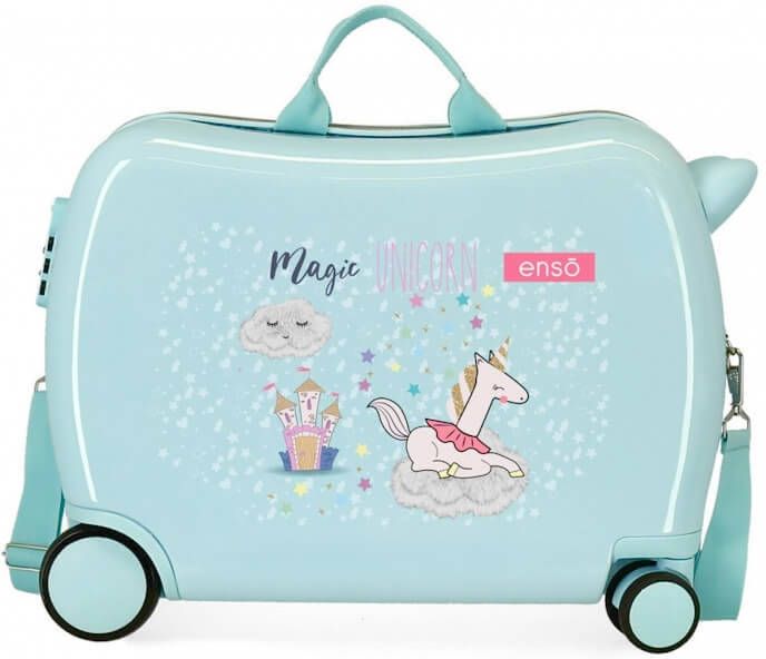 Disney Rolling Suitcase 4 Wheels Enso Magic Unicorn Light Blue