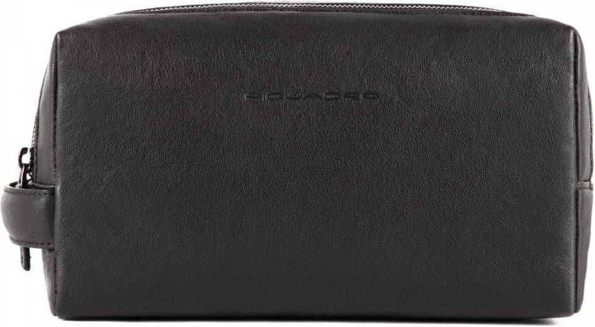 Piquadro Black Square Toiletry Bag Two Dividers Black