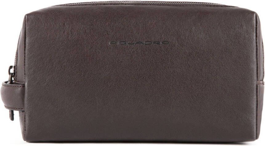 Piquadro Black Square Toiletry Bag Two Dividers Dark Brown