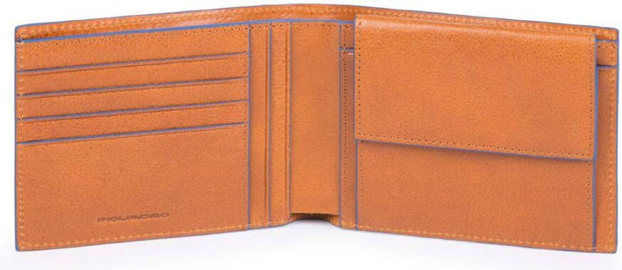 Piquadro Blue Square Mens Wallet with Coin Pocket tabacco Heren portemonnee
