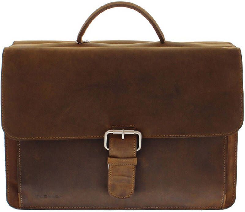 Plevier Laptoptas Antiek Leren Business Laptoptas Newton 3 Vaks 15 inch