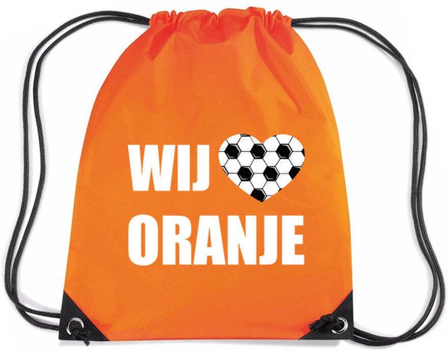 Bellatio Decorations Wij Houden Van Oranje Voetbal Rugzakje/Sporttas Met Rijgkoord Oranje Gymtasje Zwemtasje