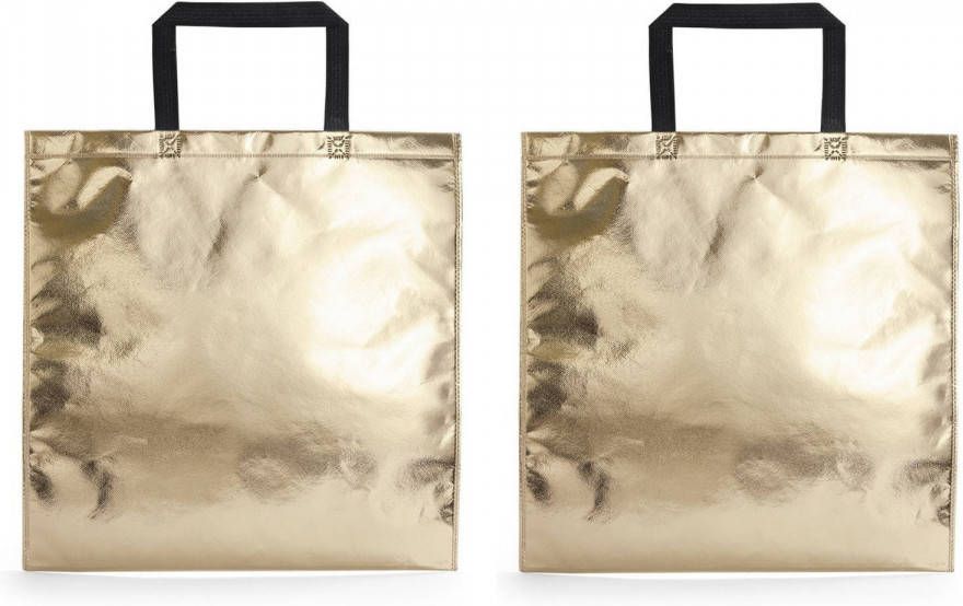 Merkloos 2x Stuks Draagtassen/schoudertassen In Opvallende Metallic Gouden Kleur 45 X 44 X Cm Schoudertas