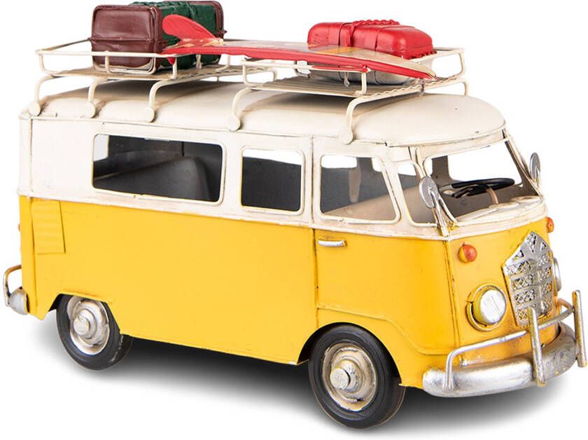 Clayre & Eef Decoratie Miniatuur Bus 27x10x15 Cm Geel Ijzer Decoratie Model Miniatuur Bus Geel Decoratie Model