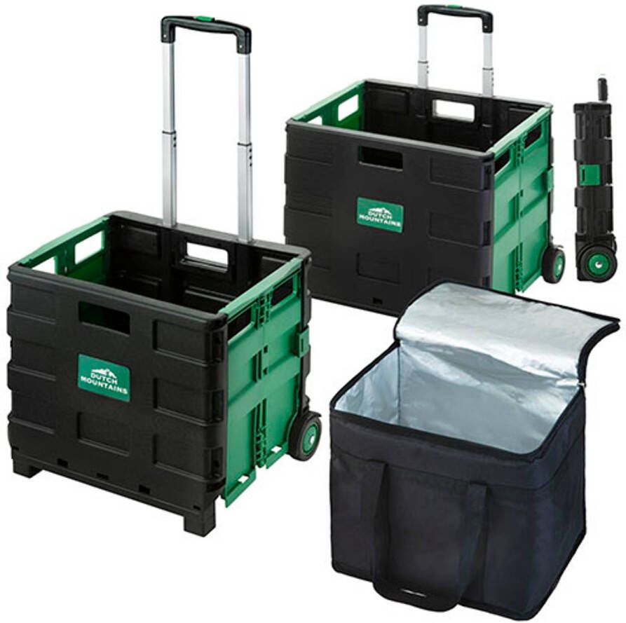 Dutch Mountains Opvouwbare Boodschappentrolley Set 3 delig Vouwkrat 41 + 65 Ltr Met 22 Ltr Koeltas