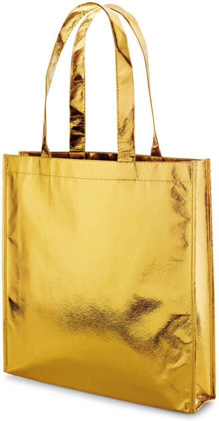 Merkloos 1x Gelamineerde Boodschappentassen/shoppers Goud 34 X 35 Cm Boodschappentassen