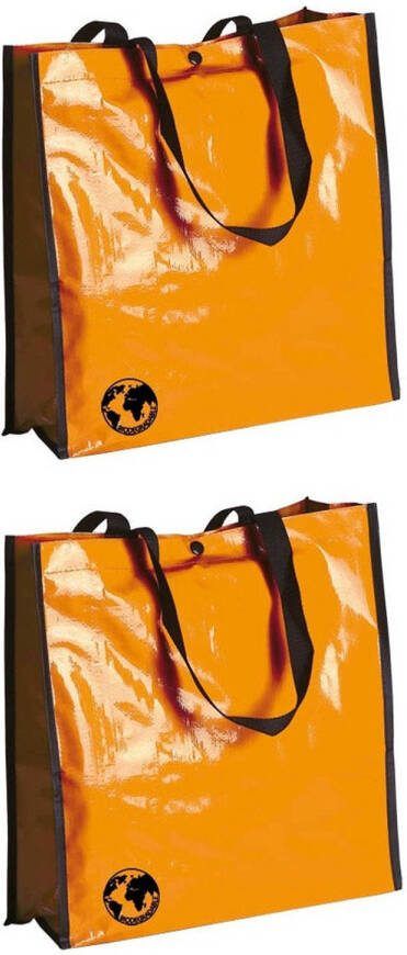 Merkloos 2x Stuks Eco Shopper Boodschappen Opberg Tassen Oranje 38 X 38 Cm Shoppers