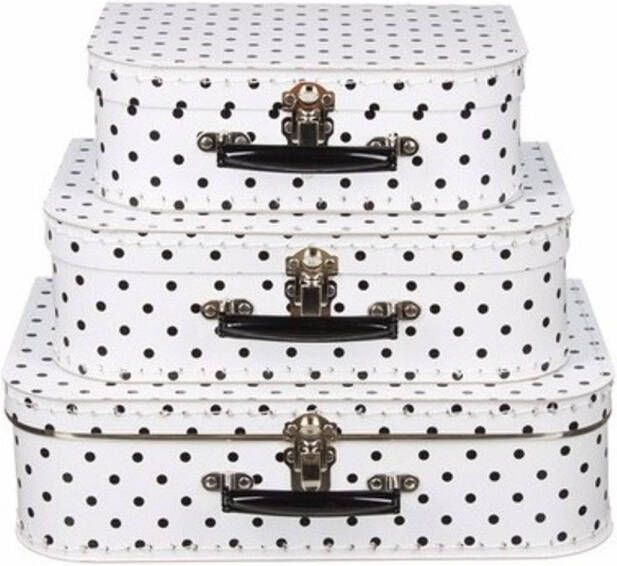 Merkloos Speelgoedkoffertje Wit Met Zwarte Stippen 25 Cm Kinderkoffers