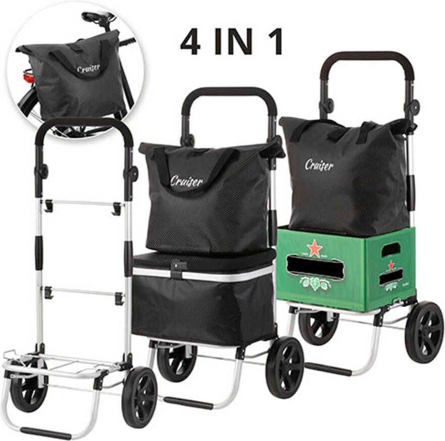 Shoppingcruiser 4 In 1 Boodschappentrolley Boodschappenwagen Met Schoudertas Fietstas Koeltas Bierkrathouder