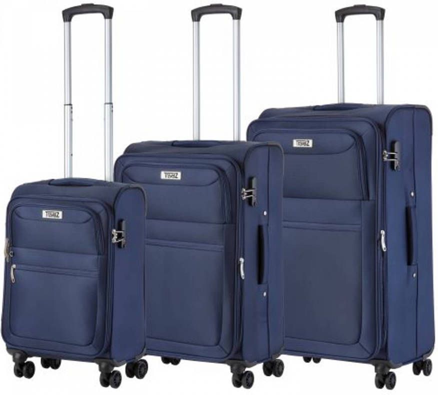 TravelZ Softspinner Tsa Kofferset 3 delige Zachte Trolleyset Blauw