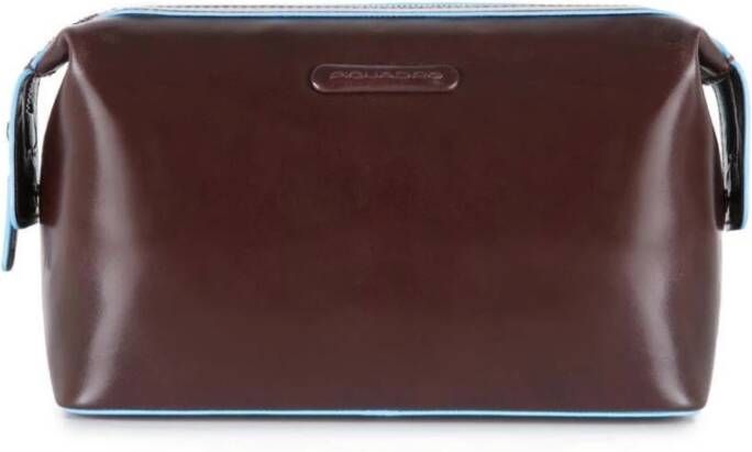Piquadro Blue Square Beauty in Pelle Toiletry Bag Mahogany