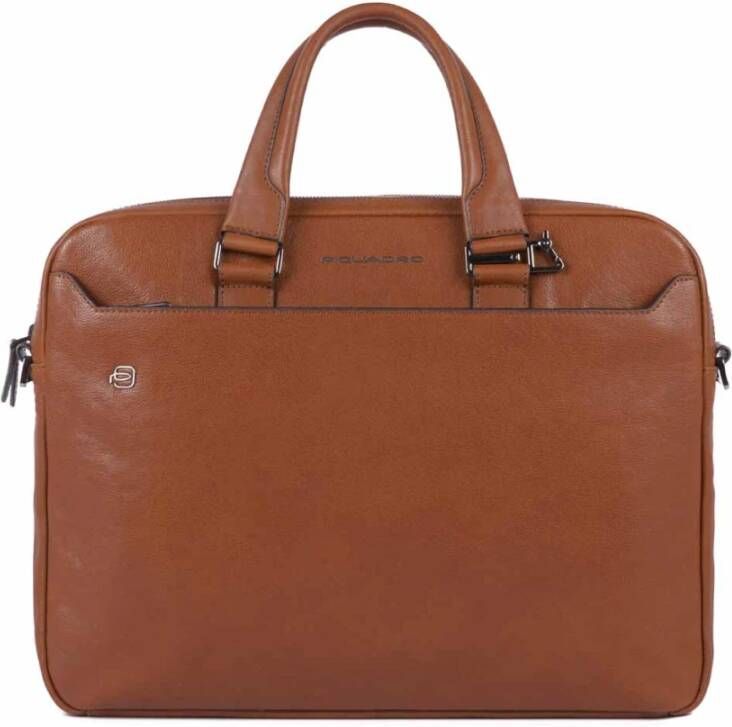 Piquadro Black Square Computer Portfolio Briefcase 2 Dividers Tobacco