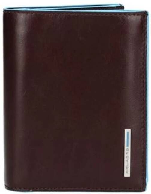 Piquadro Blue Square Vertical Wallet 10 Cards With Coin Case Mahogany