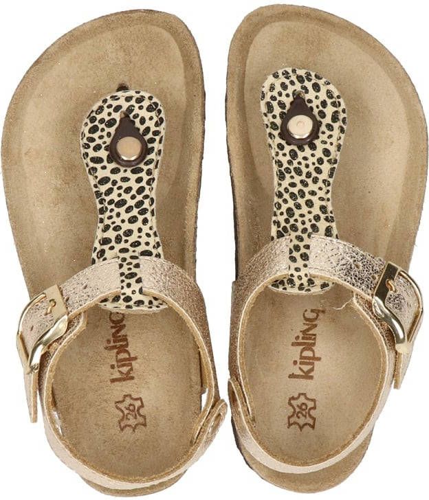 Kipling Rikulu 4 leren sandalen met panterprint goud
