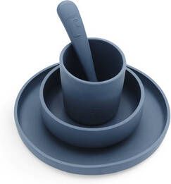 Jollein 4 delig Kinderservies siliconen jeansblauw