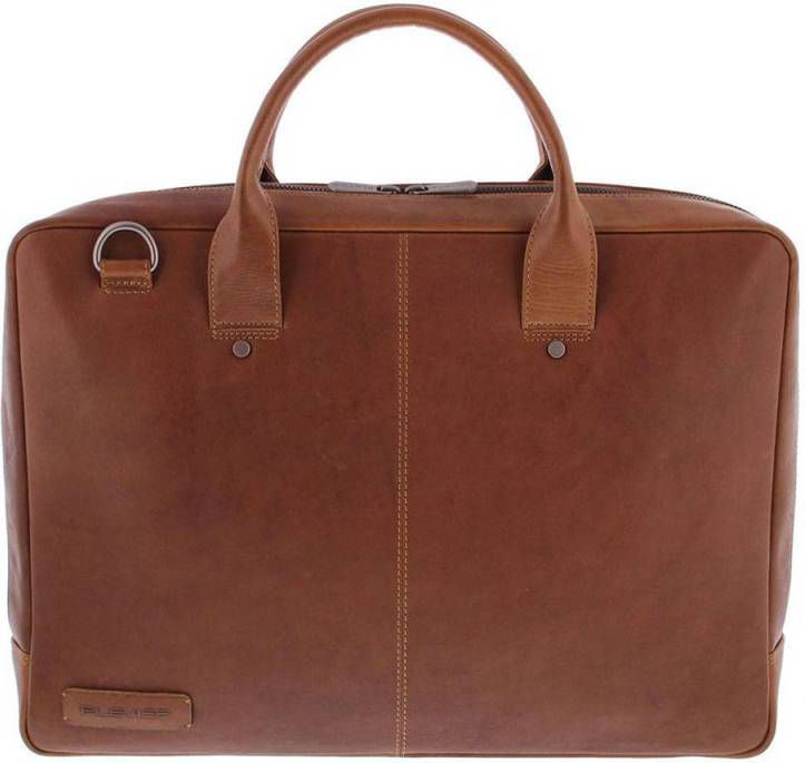 Plevier 17.3 inch leren laptoptas Navigator Omega cognac