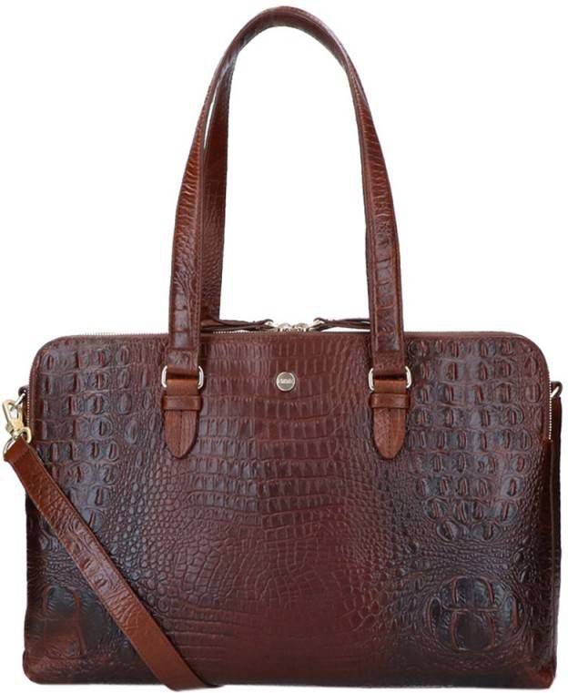 FMME Crossbodytas Charlotte Laptop Business Bag 15.6 Inch Croco Bruin