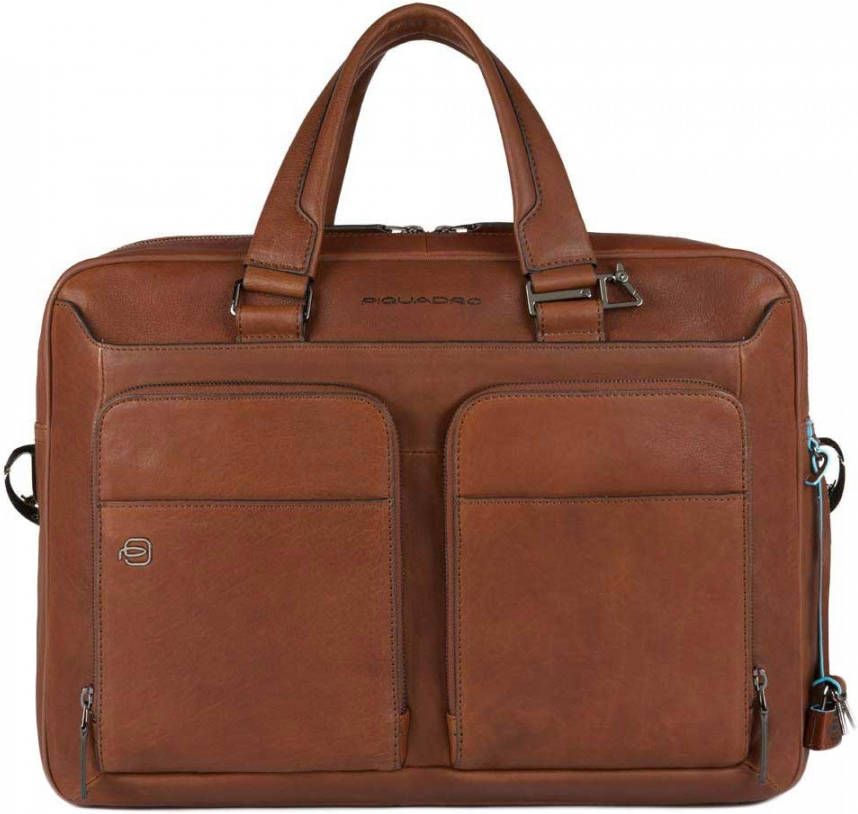 Piquadro Black Square Portfolio Computer Briefcase 15" Tobacco