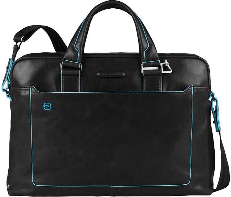 Piquadro Blue Square Double Handle Computer Portfolio Briefcase 14" Black