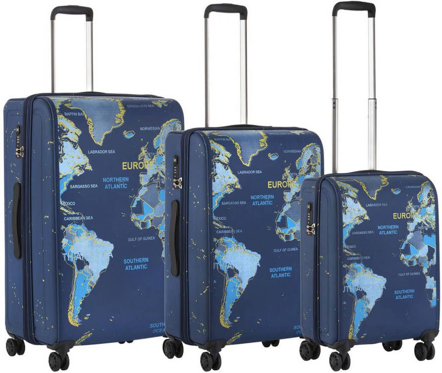 CarryOn trolleyset World Map set van 3 blauw